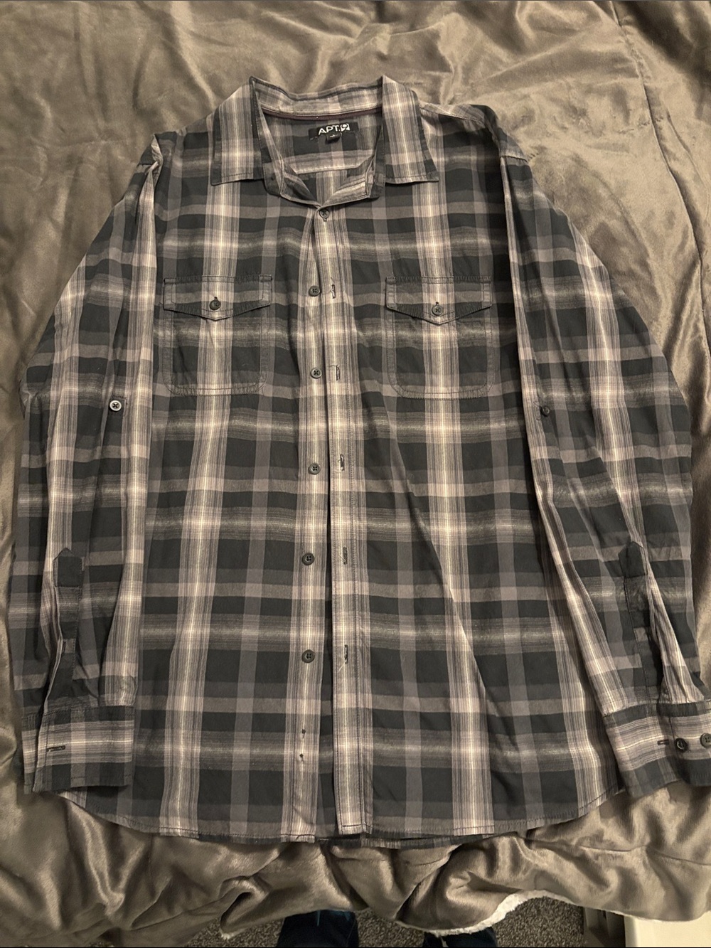 Apt. 9 Men's Black and Gray Plaid Button-Down Shirt